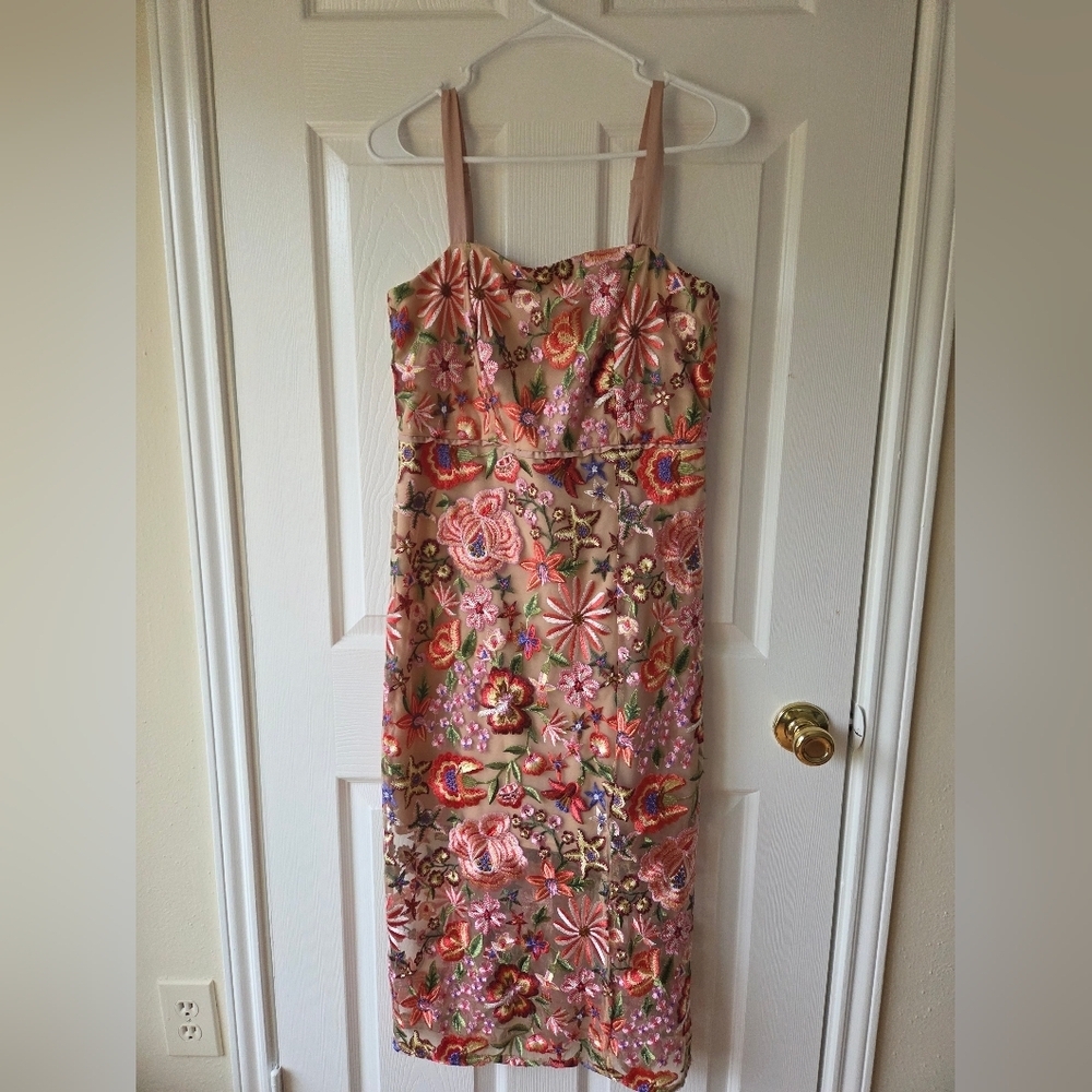 Sam Edelman Midi Dress Size 8 Floral Embroidered $158 Mermaid Boho - Picture 3 of 11
